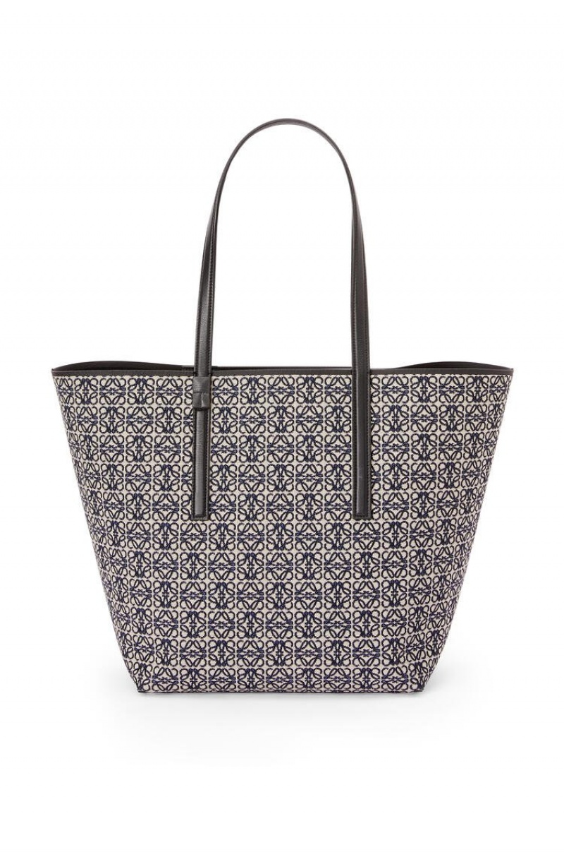 Bolso Tote Loewe T Tote bag in Anagram jacquard and calfskin Hombre Azul Marino Negras | 268KVNACE