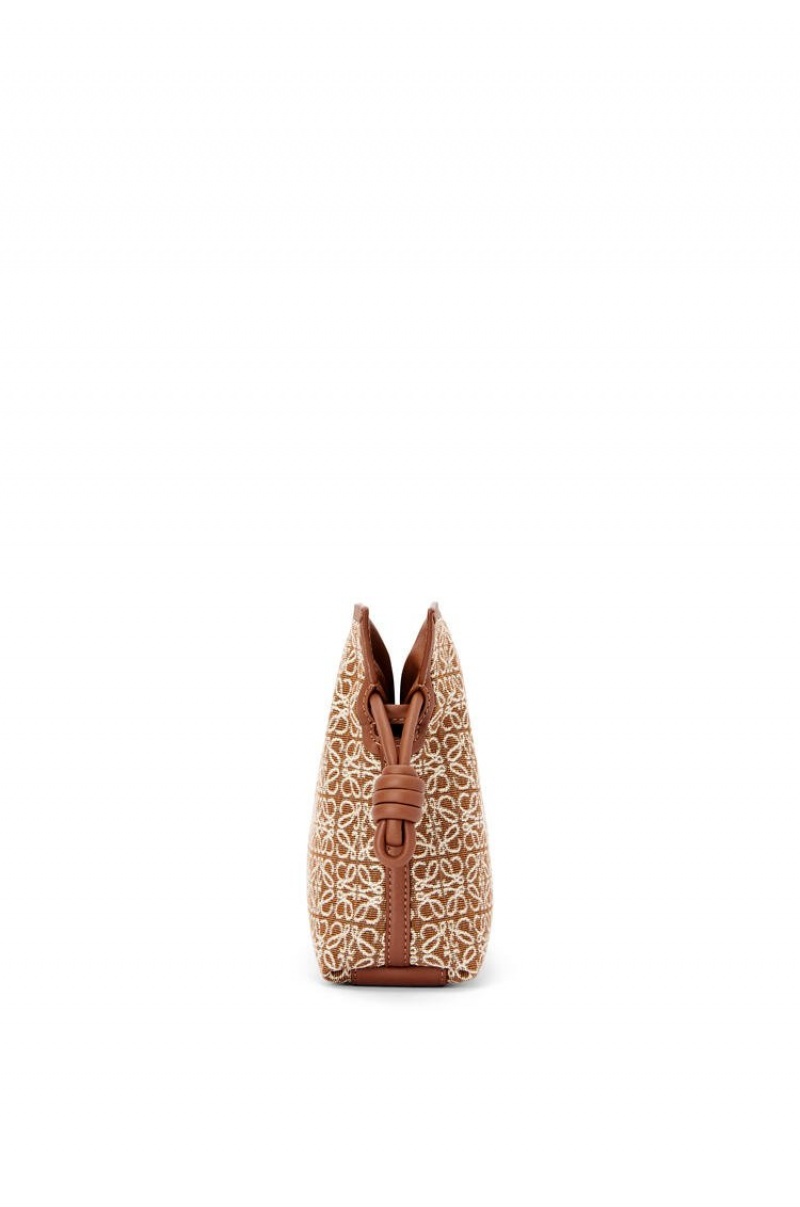 Bolsos Mini Loewe Mini Flamenco clutch in Anagram jacquard and calfskin Mujer Tan / Pecan | 849TCMNEX