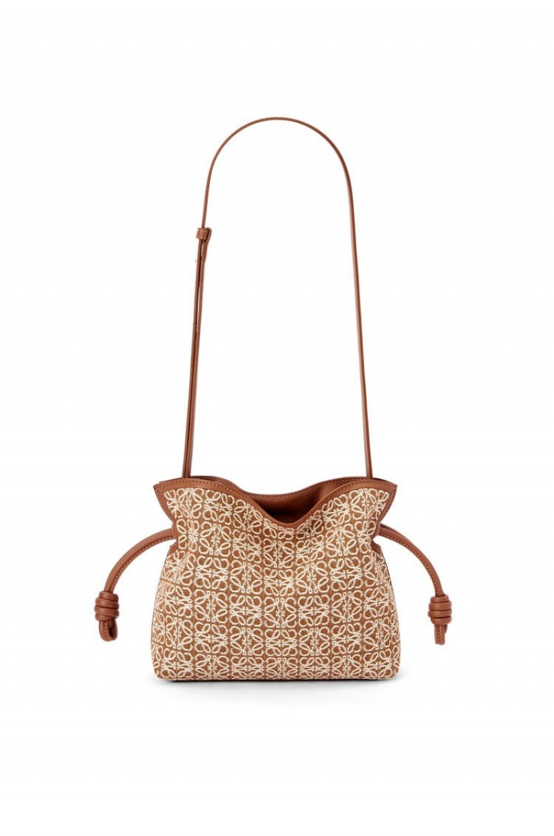 Bolsos Mini Loewe Mini Flamenco clutch in Anagram jacquard and calfskin Mujer Tan / Pecan | 849TCMNEX