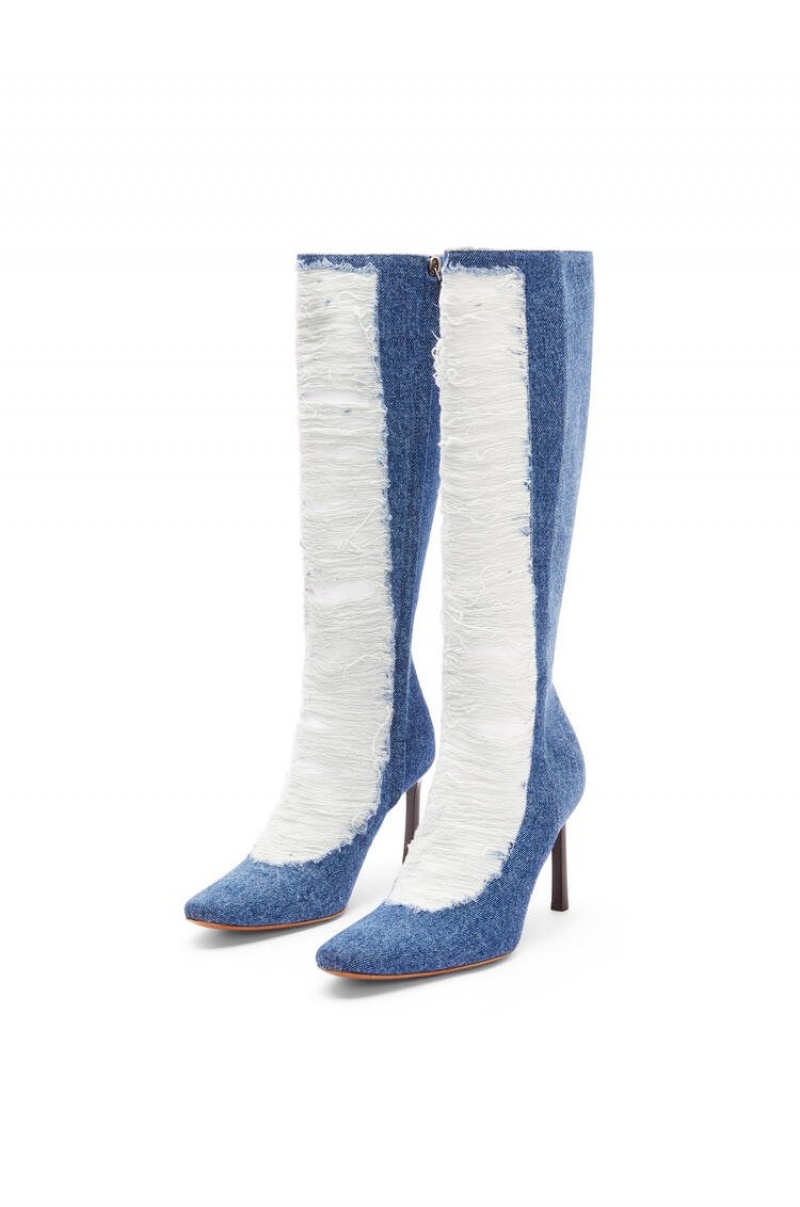 Boots & Ankle Boots Loewe Boot in ripped denim Mujer Washed Denim | 853DEJINK