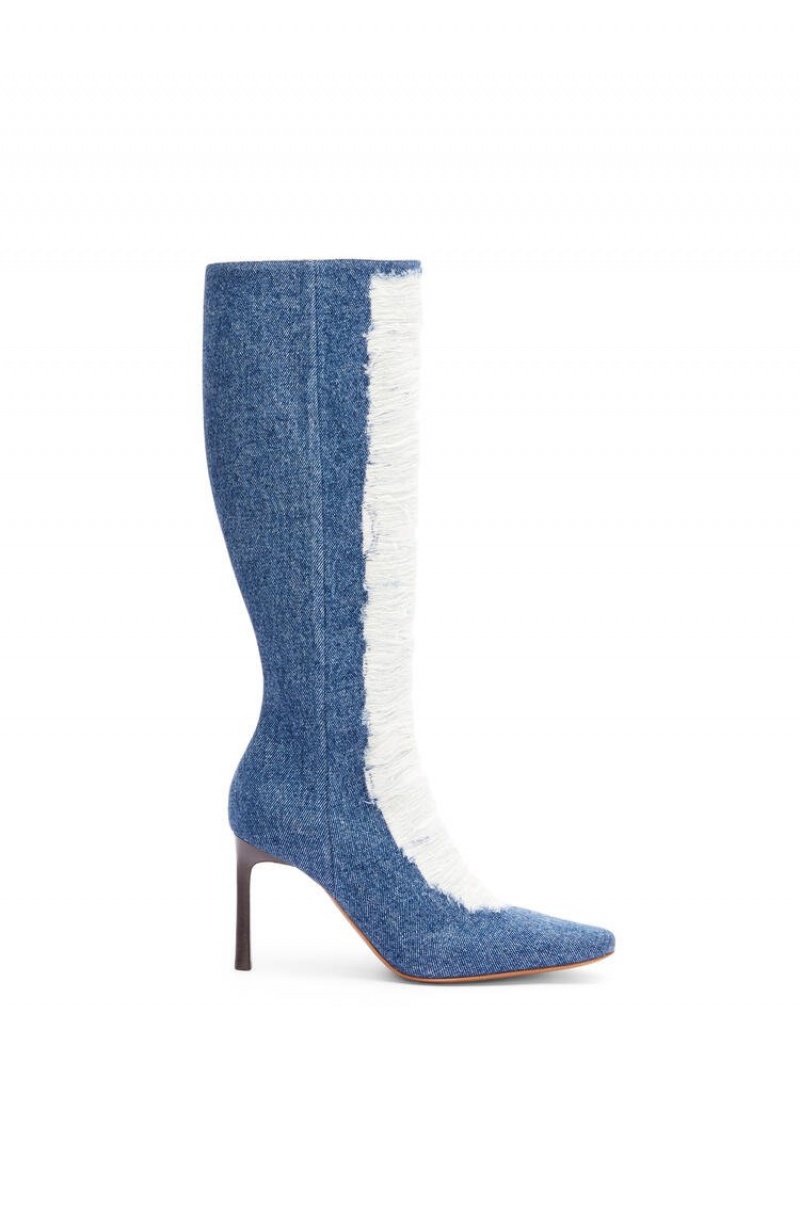 Boots & Ankle Boots Loewe Boot in ripped denim Mujer Washed Denim | 853DEJINK