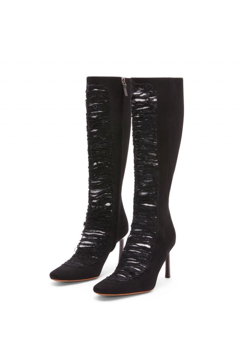 Boots & Ankle Boots Loewe Boot in ripped denim Mujer Negras | 820NOXPWS