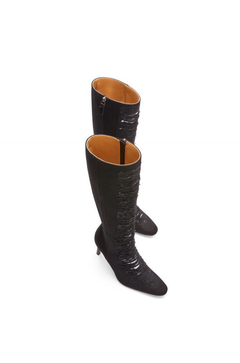 Boots & Ankle Boots Loewe Boot in ripped denim Mujer Negras | 820NOXPWS