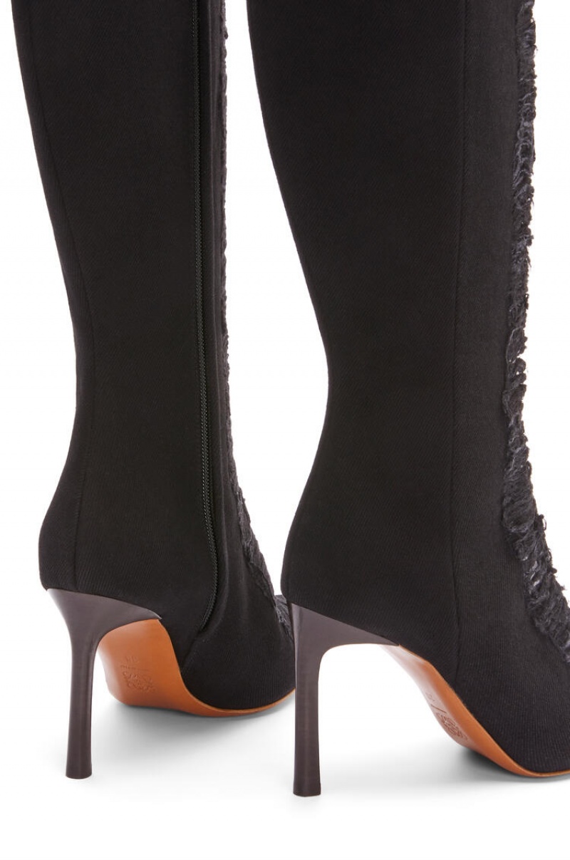 Boots & Ankle Boots Loewe Boot in ripped denim Mujer Negras | 820NOXPWS