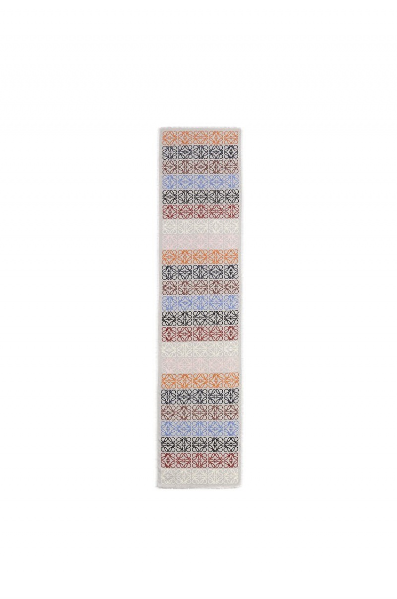 Bufandas Loewe Anagram lines scarf in wool and cashmere Mujer Gris Claro Multicolor | 187TWCSUB