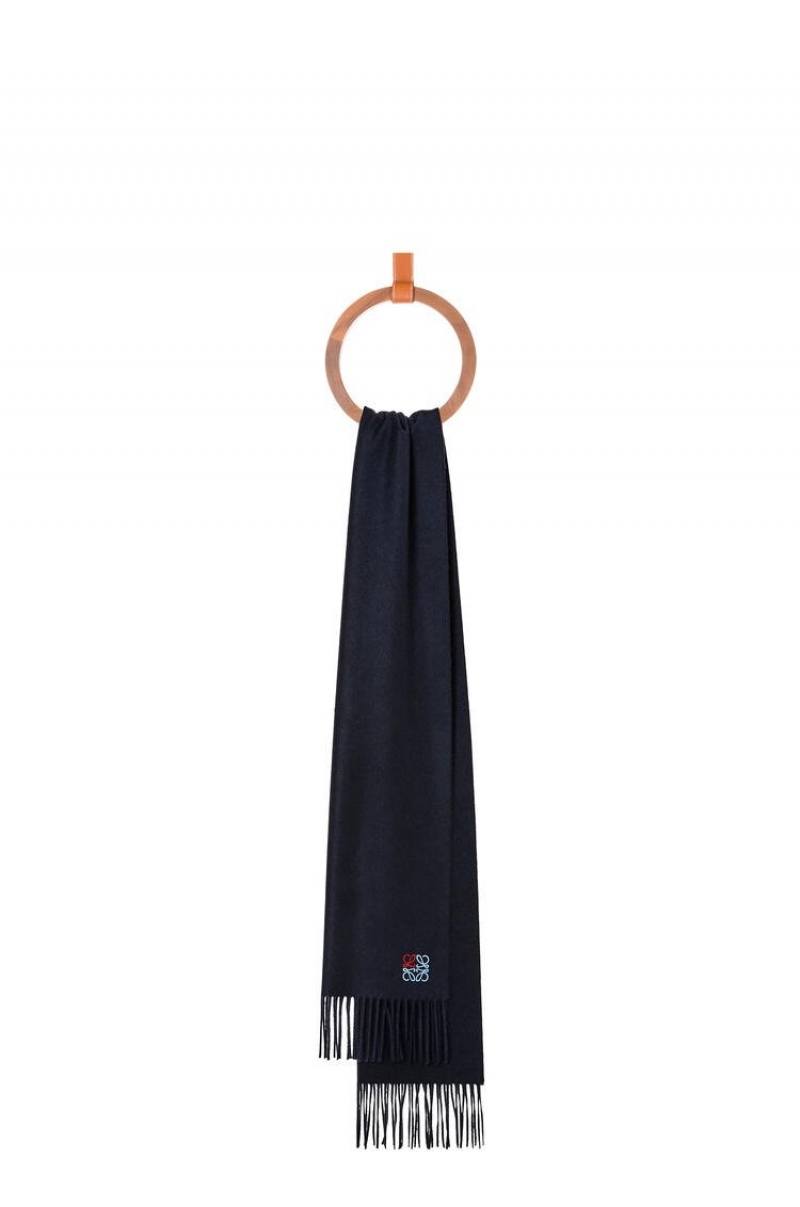 Bufandas Loewe Anagram scarf in cashmere Mujer Azules Oscuro | 597DXSAVZ