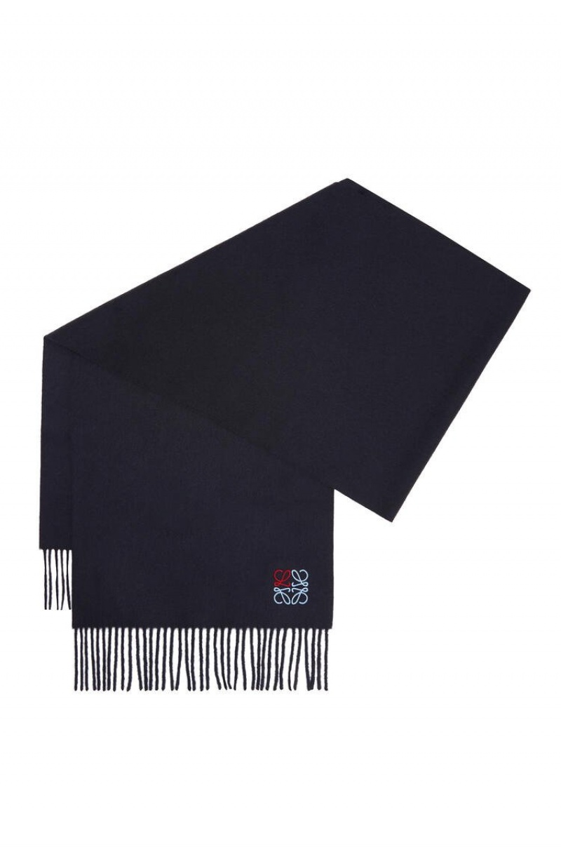 Bufandas Loewe Anagram scarf in cashmere Hombre Azul Marino Azules | 059VWEXBU