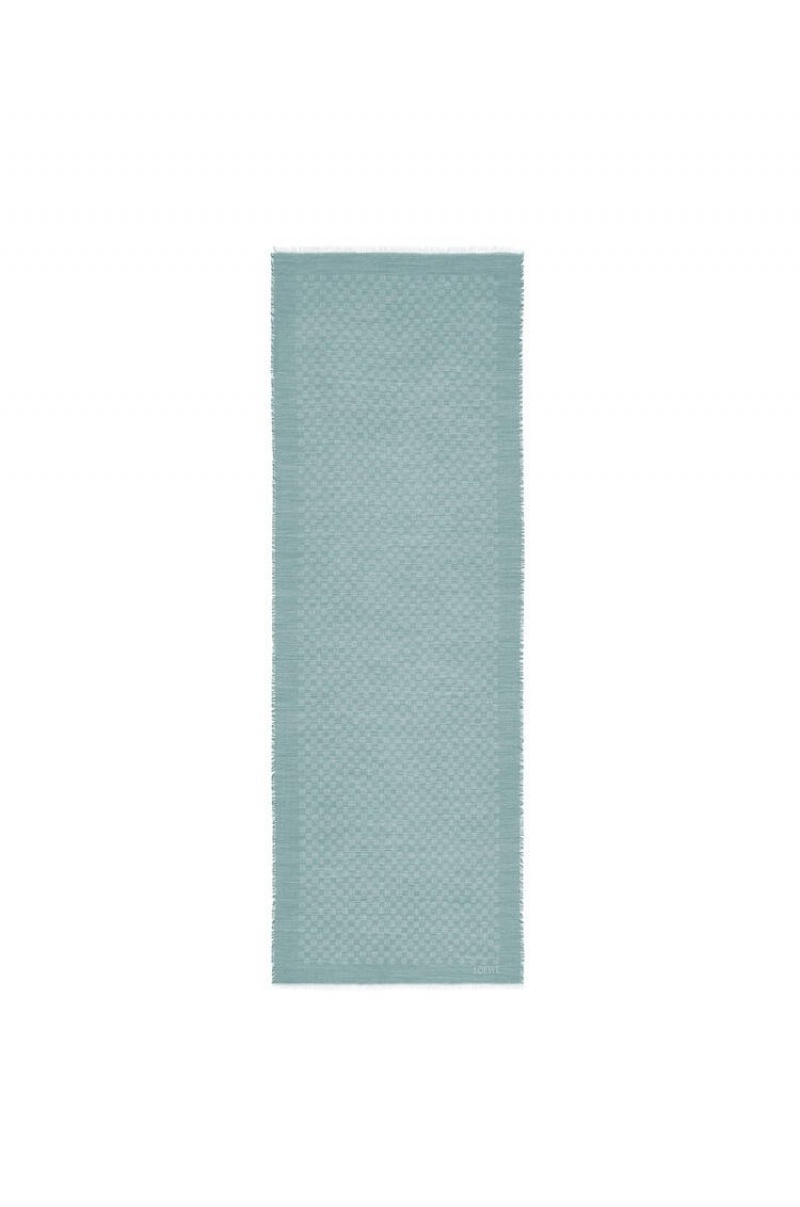 Bufandas Loewe Anagram scarf in wool and silk Mujer Gris Azules | 625IQCPON