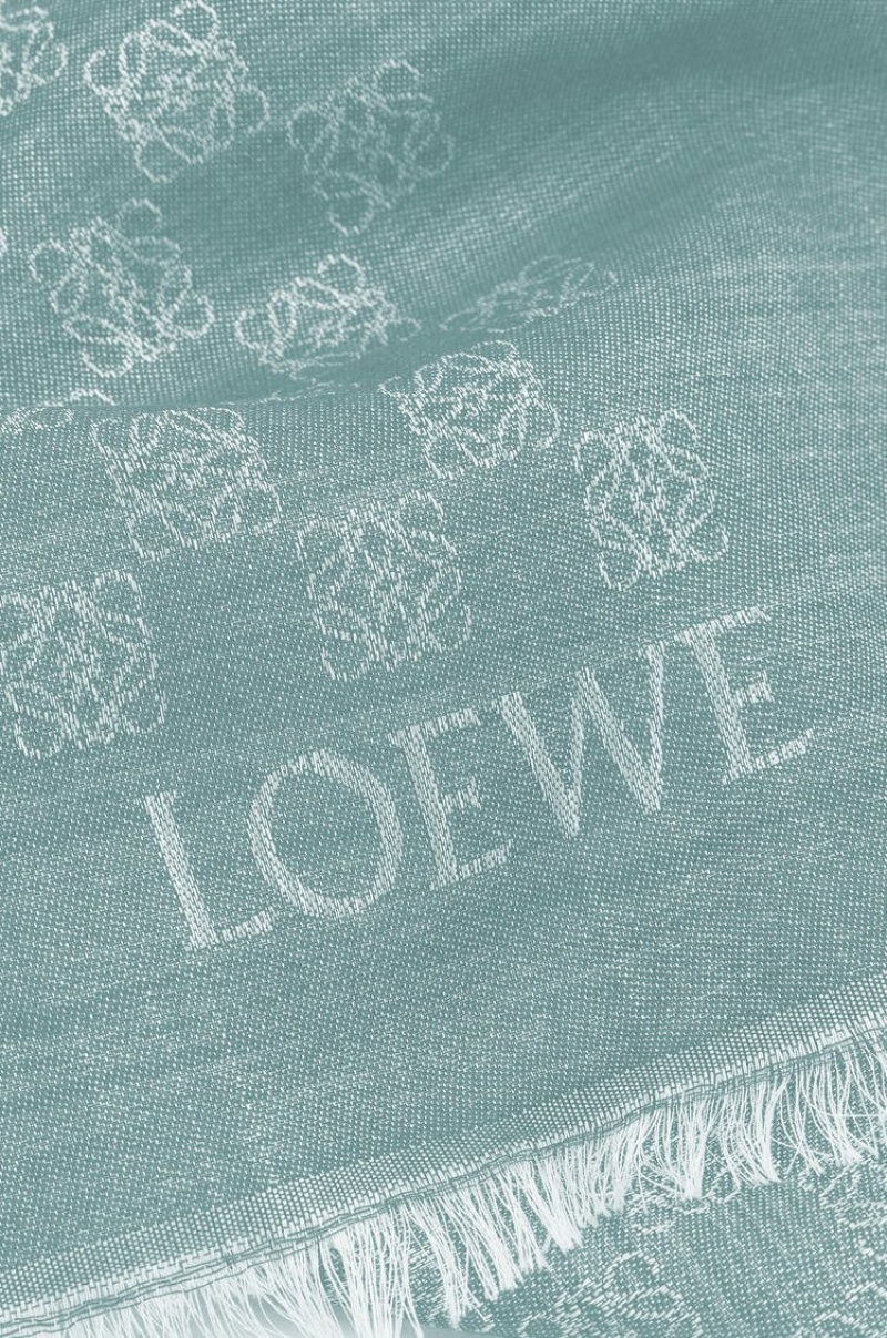 Bufandas Loewe Anagram scarf in wool and silk Mujer Gris Azules | 625IQCPON