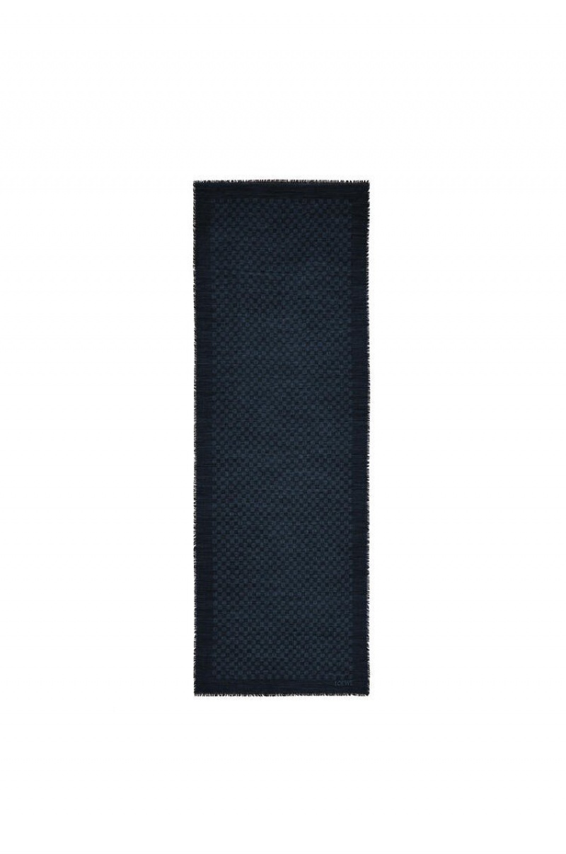 Bufandas Loewe Anagram scarf in wool and silk Mujer Azules Oscuro | 956IGVKRW