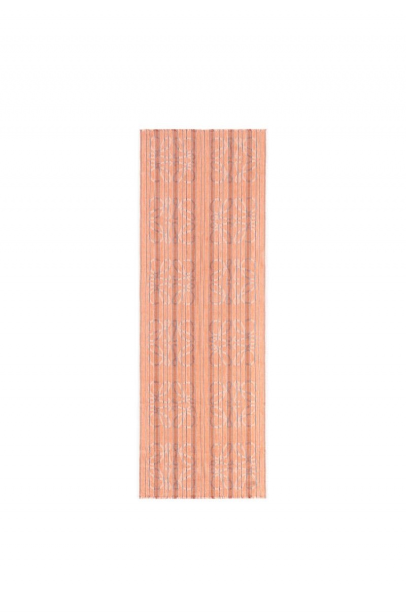 Bufandas Loewe Anagram stripe scarf in linen Mujer Naranjas Multicolor | 706PHIUYN