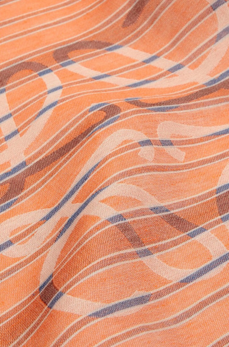 Bufandas Loewe Anagram stripe scarf in linen Mujer Naranjas Multicolor | 706PHIUYN