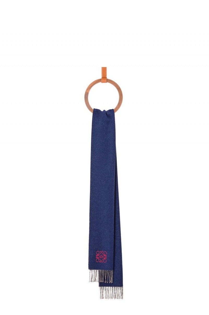 Bufandas Loewe Bicolour scarf in wool and cashmere Mujer Azul Marino Creme | 429ZUMKHS