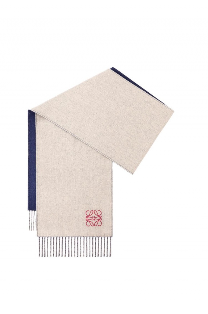 Bufandas Loewe Bicolour scarf in wool and cashmere Mujer Azul Marino Creme | 429ZUMKHS