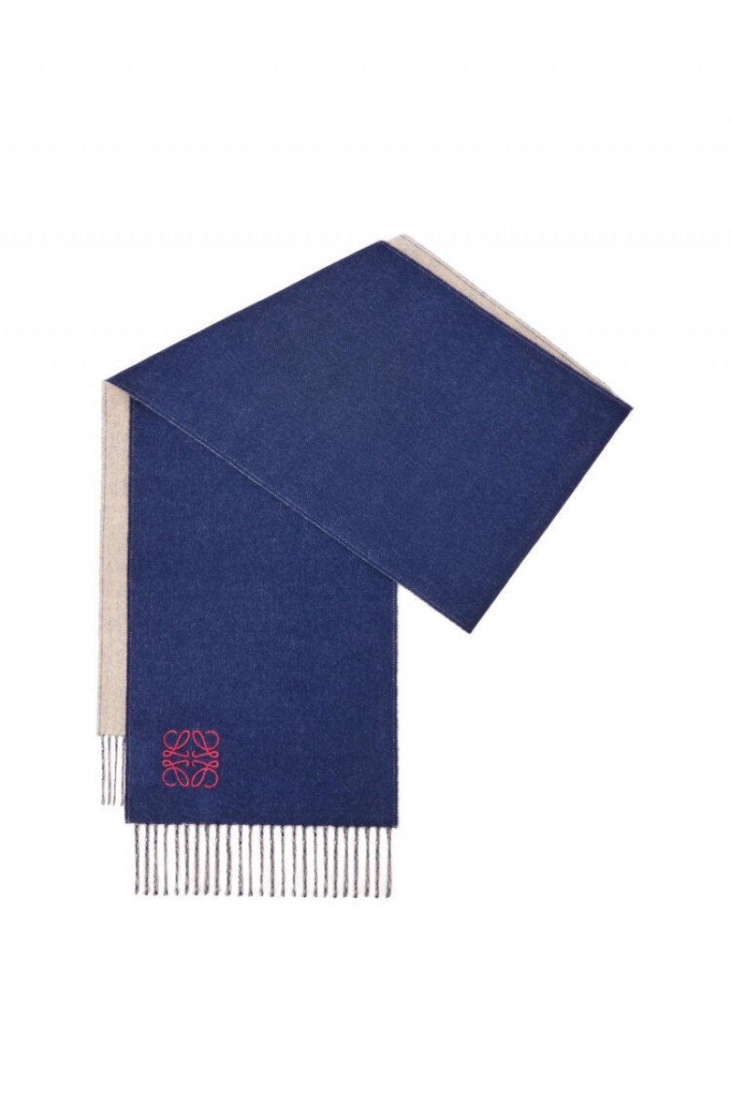 Bufandas Loewe Bicolour scarf in wool and cashmere Mujer Azul Marino Creme | 429ZUMKHS