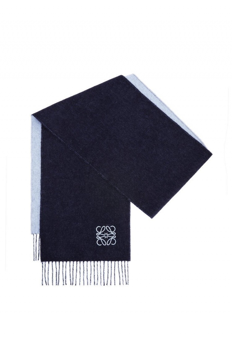 Bufandas Loewe Bicolour scarf in wool and cashmere Mujer Azules Claro Azul Marino Azules | 927JGFWQD