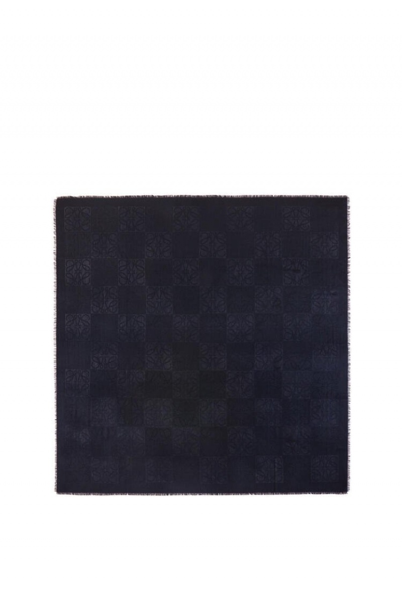 Bufandas Loewe Damero scarf in wool, silk and cashmere Mujer Azules Oscuro | 902SMBIGN