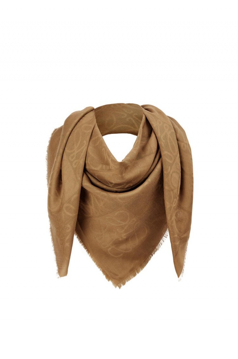 Bufandas Loewe Damero scarf in wool, silk and cashmere Mujer Camel | 632ZMEFWB