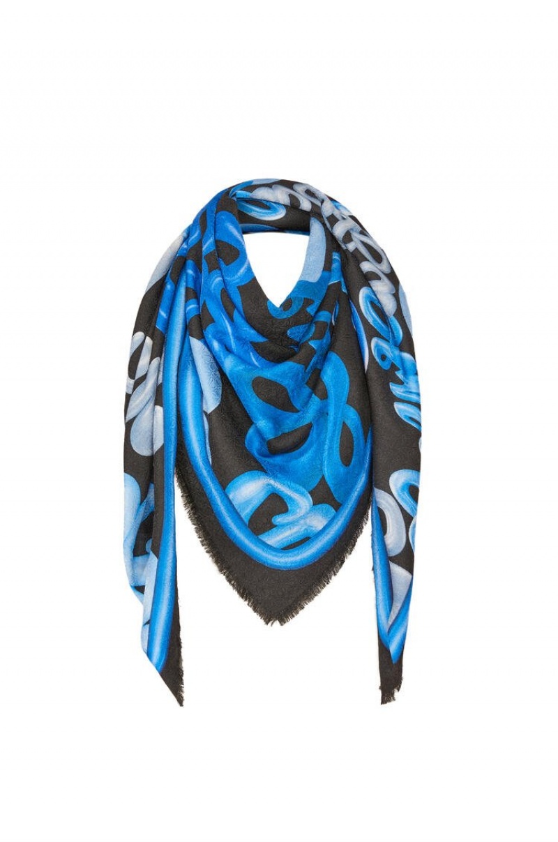 Bufandas Loewe LOEWE Anagram scarf in silk and cashmere Mujer Azules Multicolor | 642AFZLJE