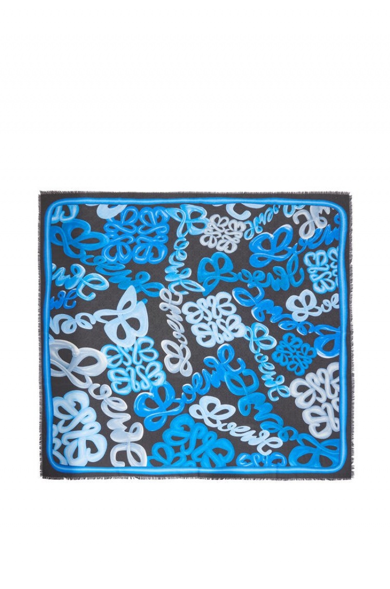 Bufandas Loewe LOEWE Anagram scarf in silk and cashmere Mujer Azules Multicolor | 642AFZLJE