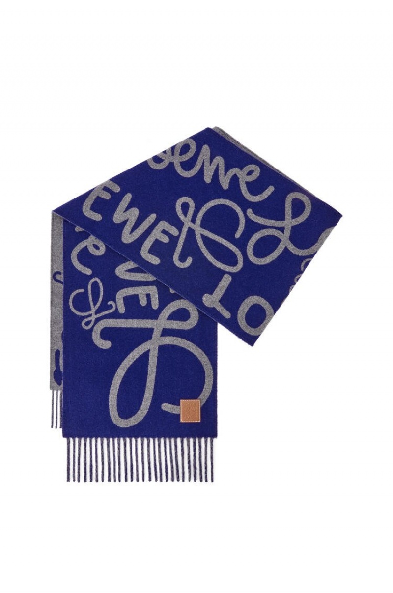 Bufandas Loewe LOEWE scarf in wool and cashmere Mujer Azul Marino Gris | 249VLIPNJ