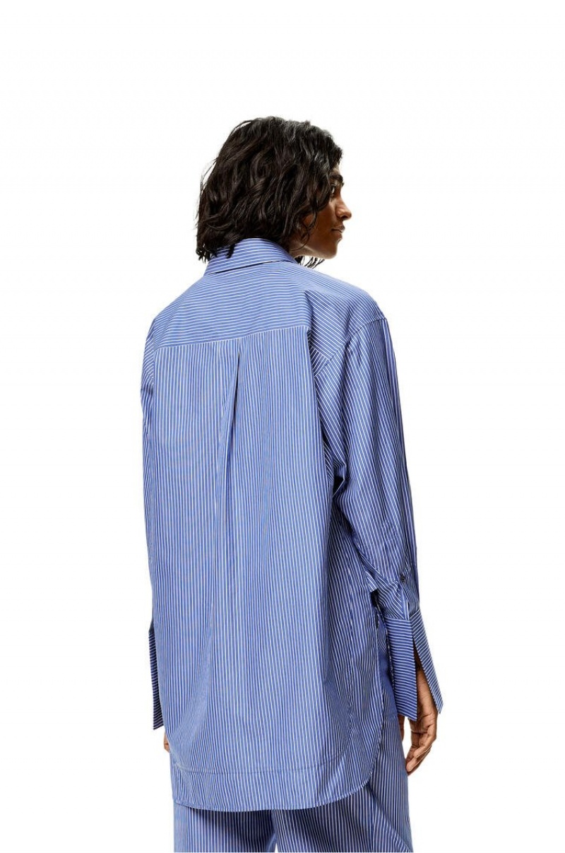 Camisas Loewe A Rayas long shirt in cotton Mujer Azules Blancas | 924RQSBWG