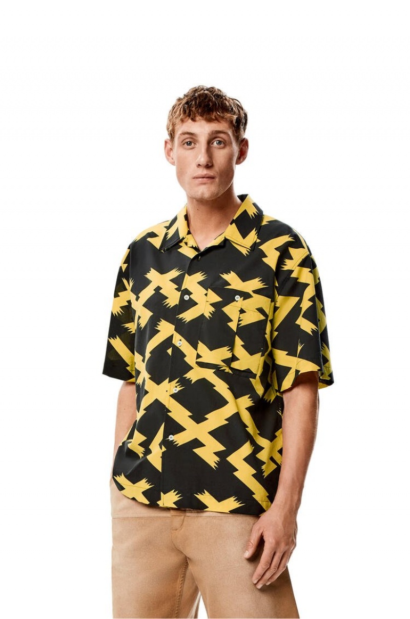 Camisas Loewe Allover print shirt in cotton Hombre Negras Amarillo | 062UNWALI