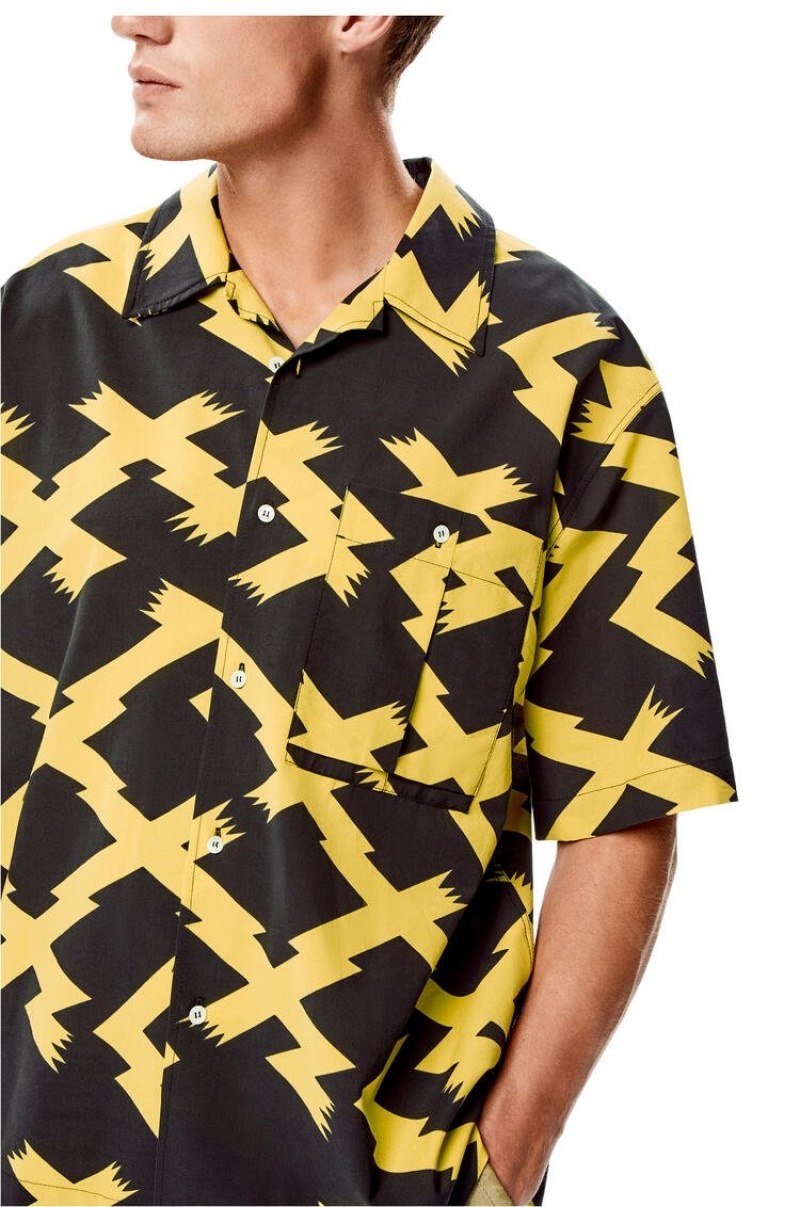 Camisas Loewe Allover print shirt in cotton Hombre Negras Amarillo | 062UNWALI