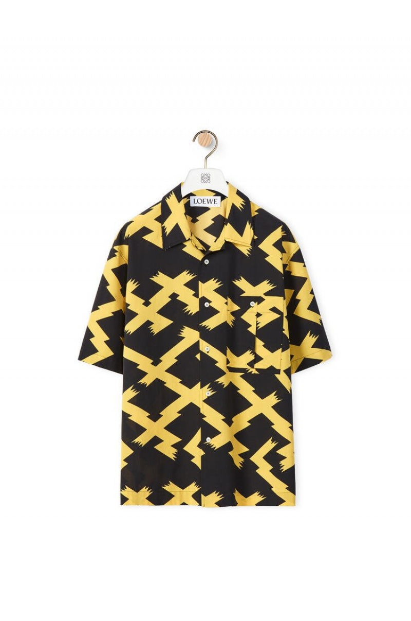 Camisas Loewe Allover print shirt in cotton Hombre Negras Amarillo | 062UNWALI