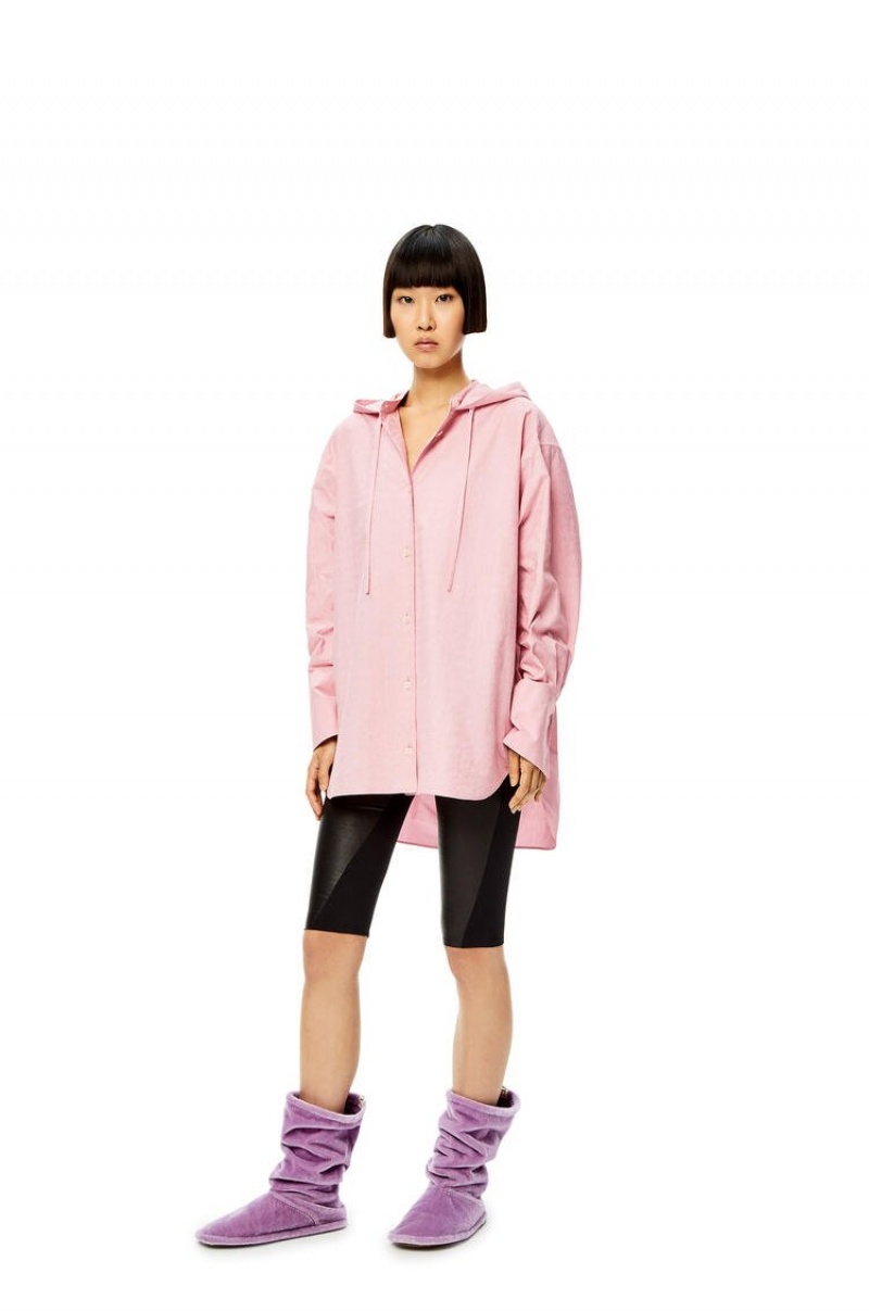 Camisas Loewe Anagram hooded shirt in cotton Mujer Rosas | 302EXBIHA