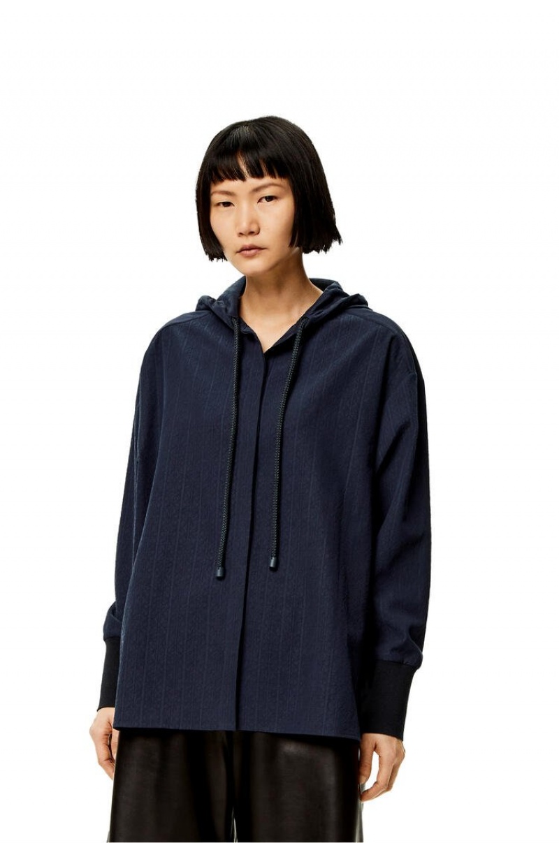 Camisas Loewe Anagram jacquard hooded shirt in silk and cotton Mujer Night | 420IAYRQS