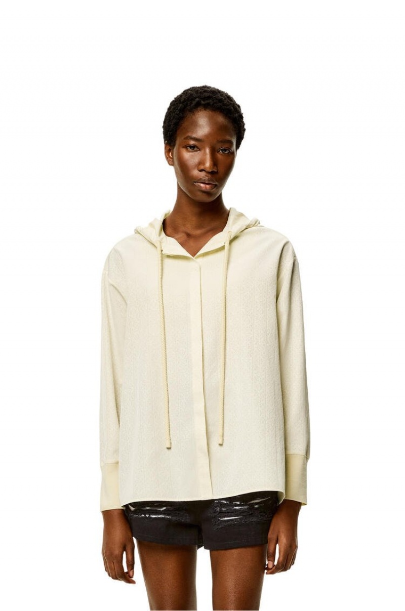 Camisas Loewe Anagram jacquard hooded shirt in silk and cotton Mujer Ivory | 896DQRFLO