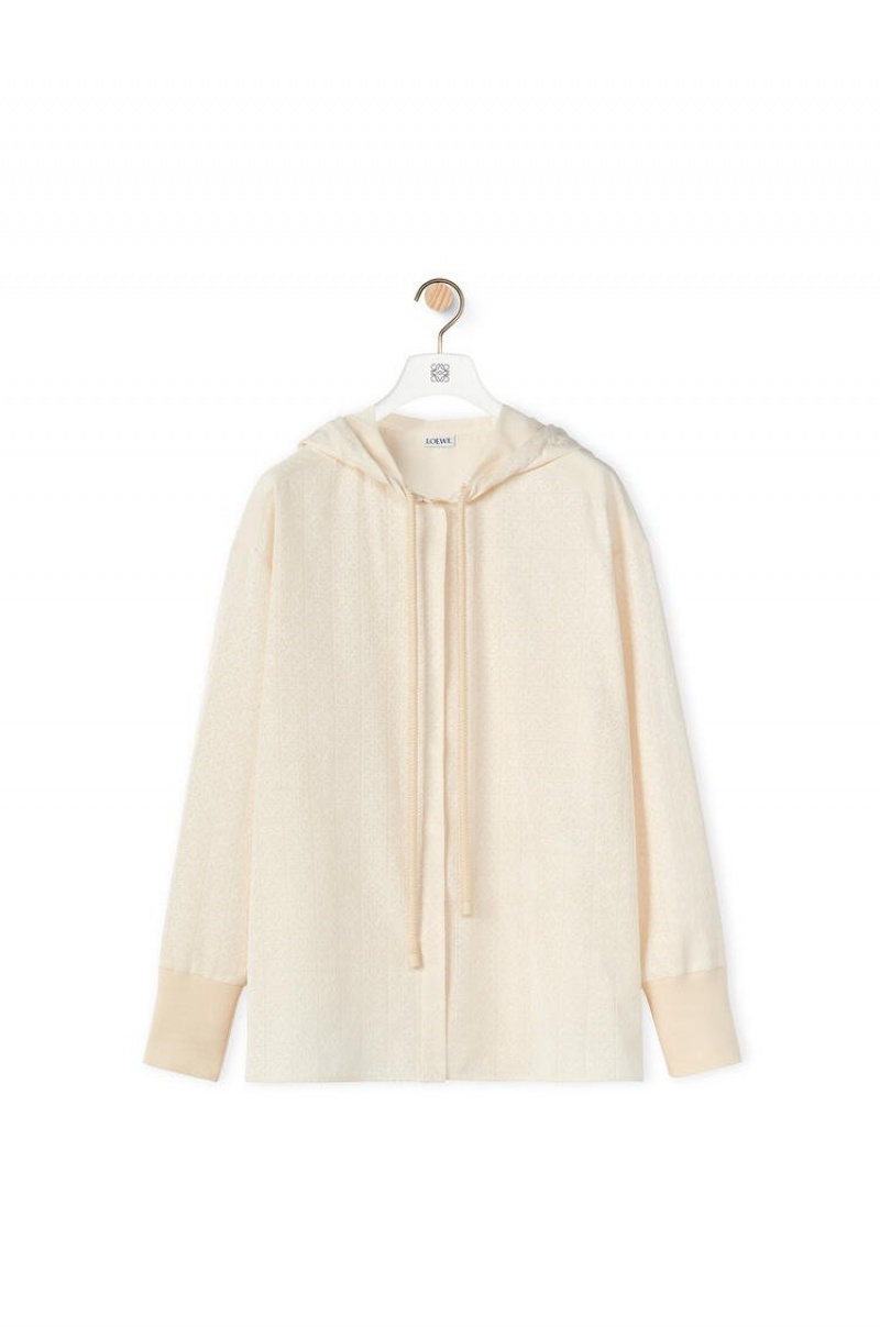 Camisas Loewe Anagram jacquard hooded shirt in silk and cotton Mujer Ivory | 896DQRFLO