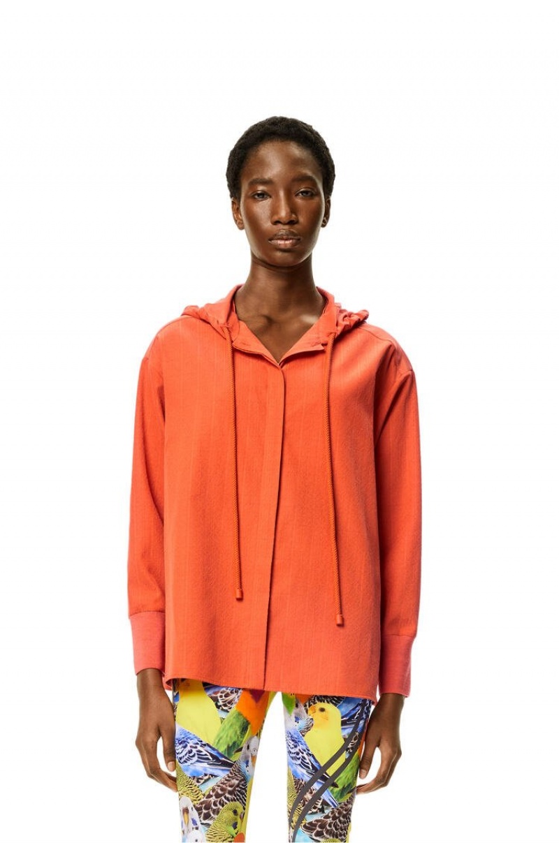 Camisas Loewe Anagram jacquard hooded shirt in silk and cotton Mujer Naranjas | 294WMZQVF