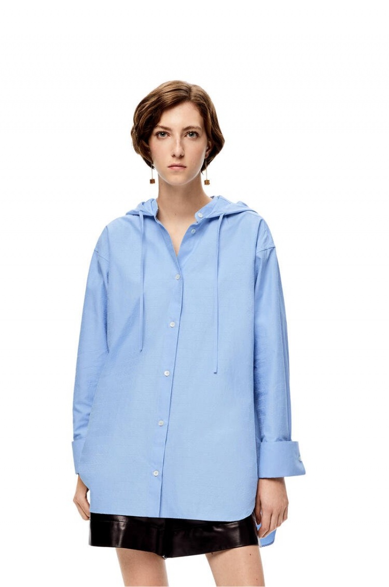 Camisas Loewe Anagram jacquard hooded shirt in cotton Mujer Azules | 792VPDOKE