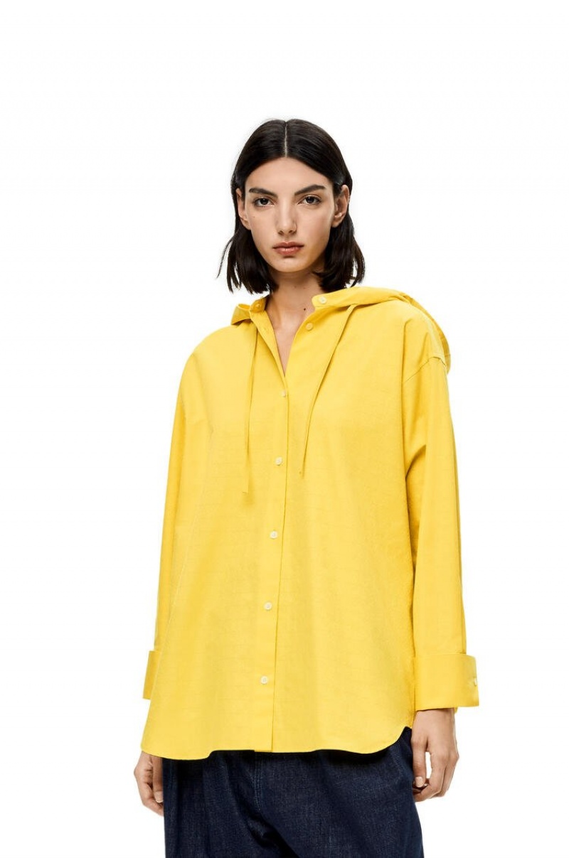 Camisas Loewe Anagram jacquard hooded shirt in cotton Mujer Amarillo | 712KSOCZF