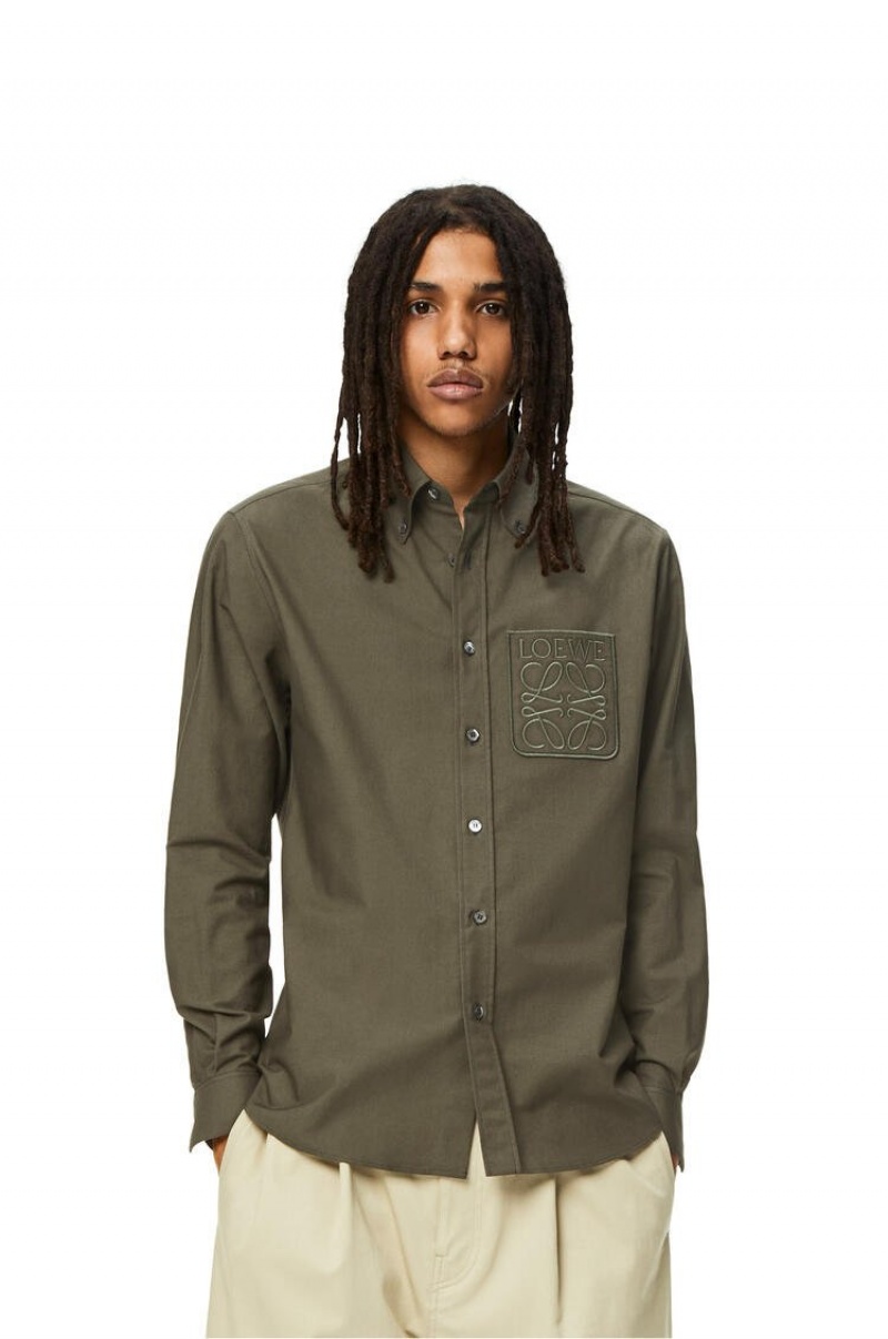 Camisas Loewe Anagram pocket shirt in cotton Hombre Kaki Verde | 460YJTKDL