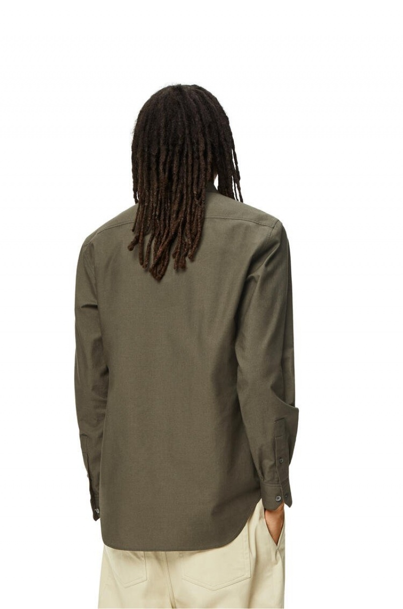 Camisas Loewe Anagram pocket shirt in cotton Hombre Kaki Verde | 460YJTKDL