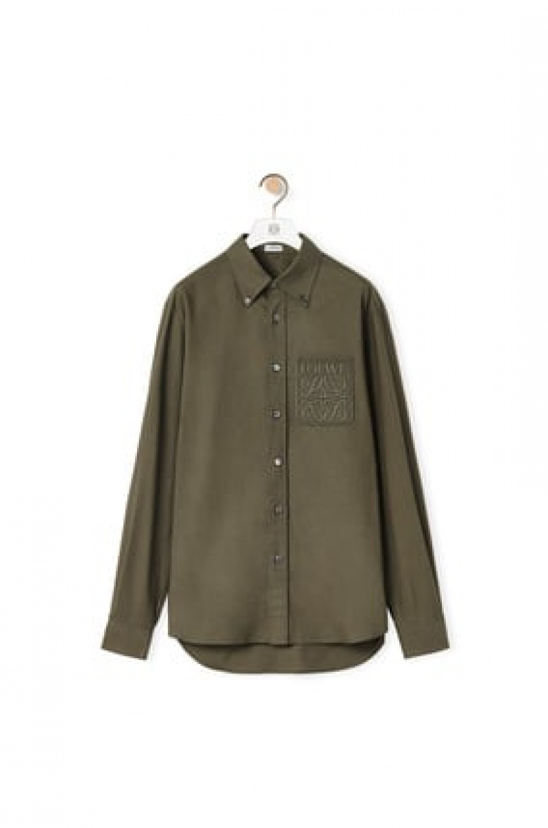 Camisas Loewe Anagram pocket shirt in cotton Hombre Kaki Verde | 460YJTKDL