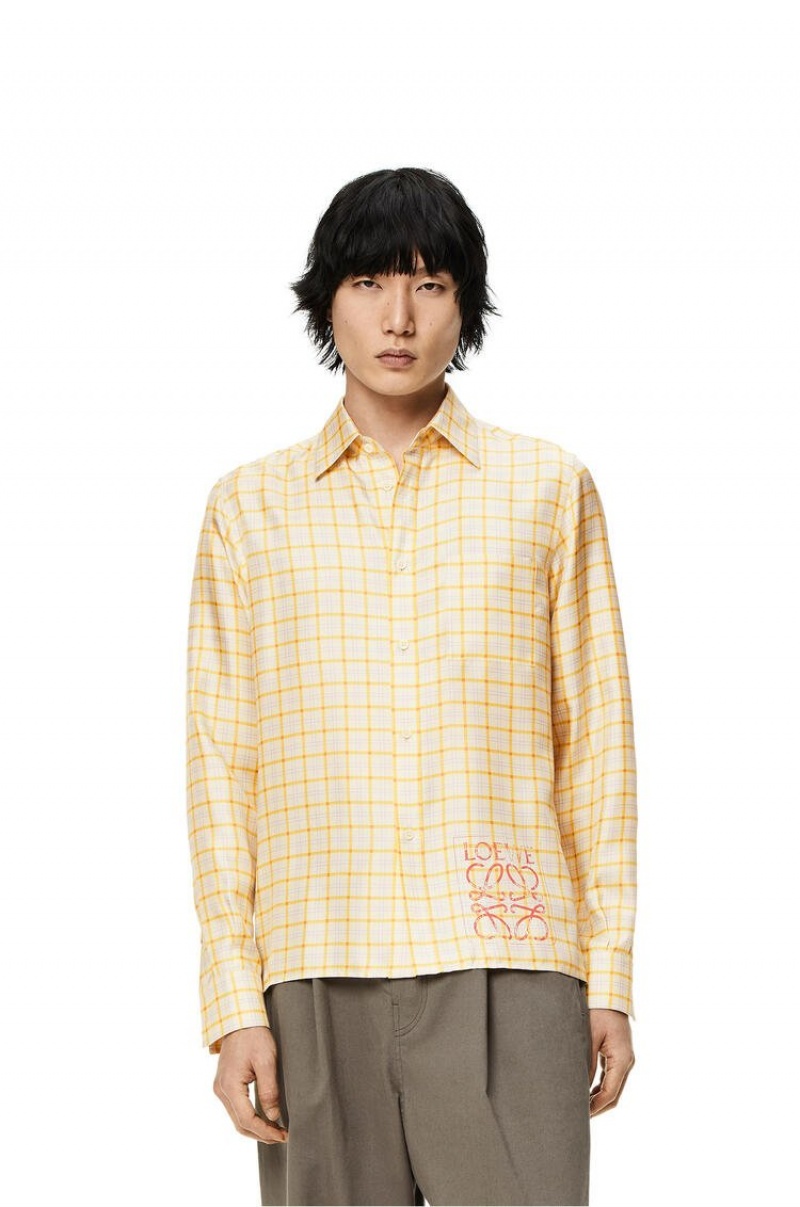 Camisas Loewe Anagram stamp check shirt in silk and cotton Hombre Amarillo | 714IBNQOG