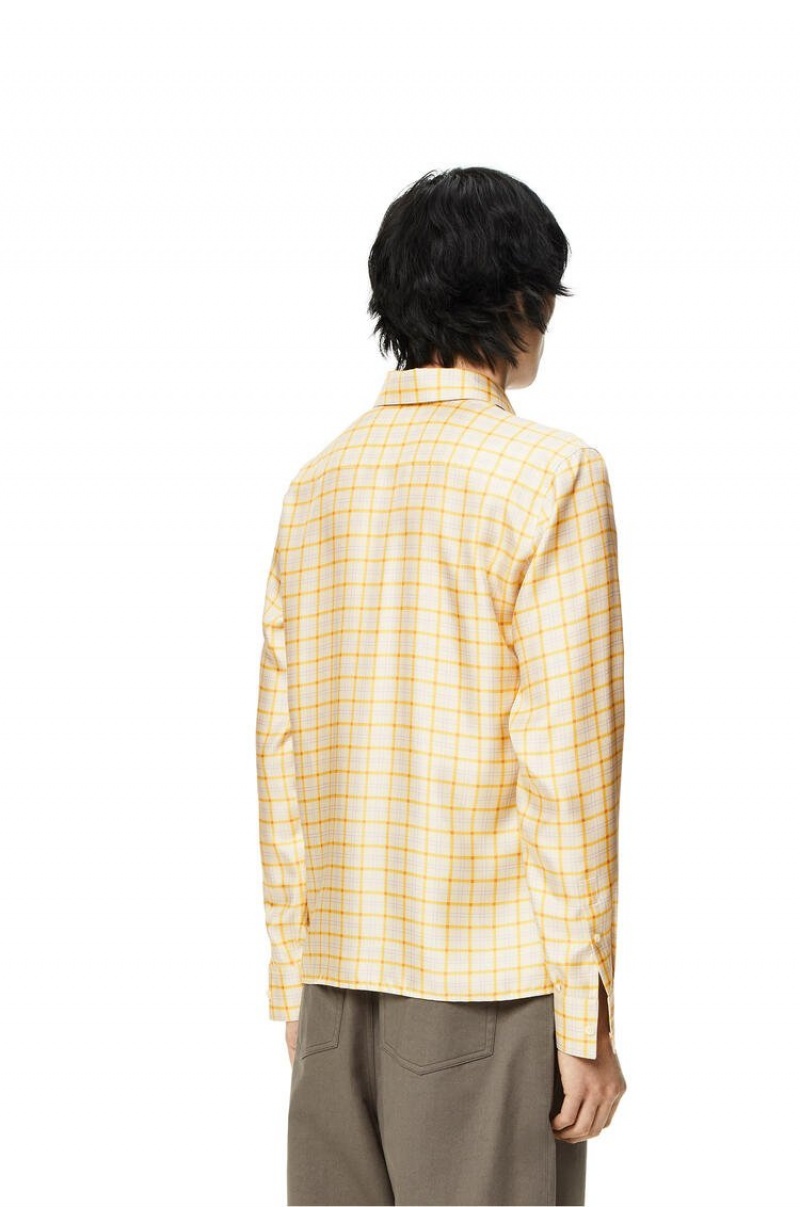 Camisas Loewe Anagram stamp check shirt in silk and cotton Hombre Amarillo | 714IBNQOG