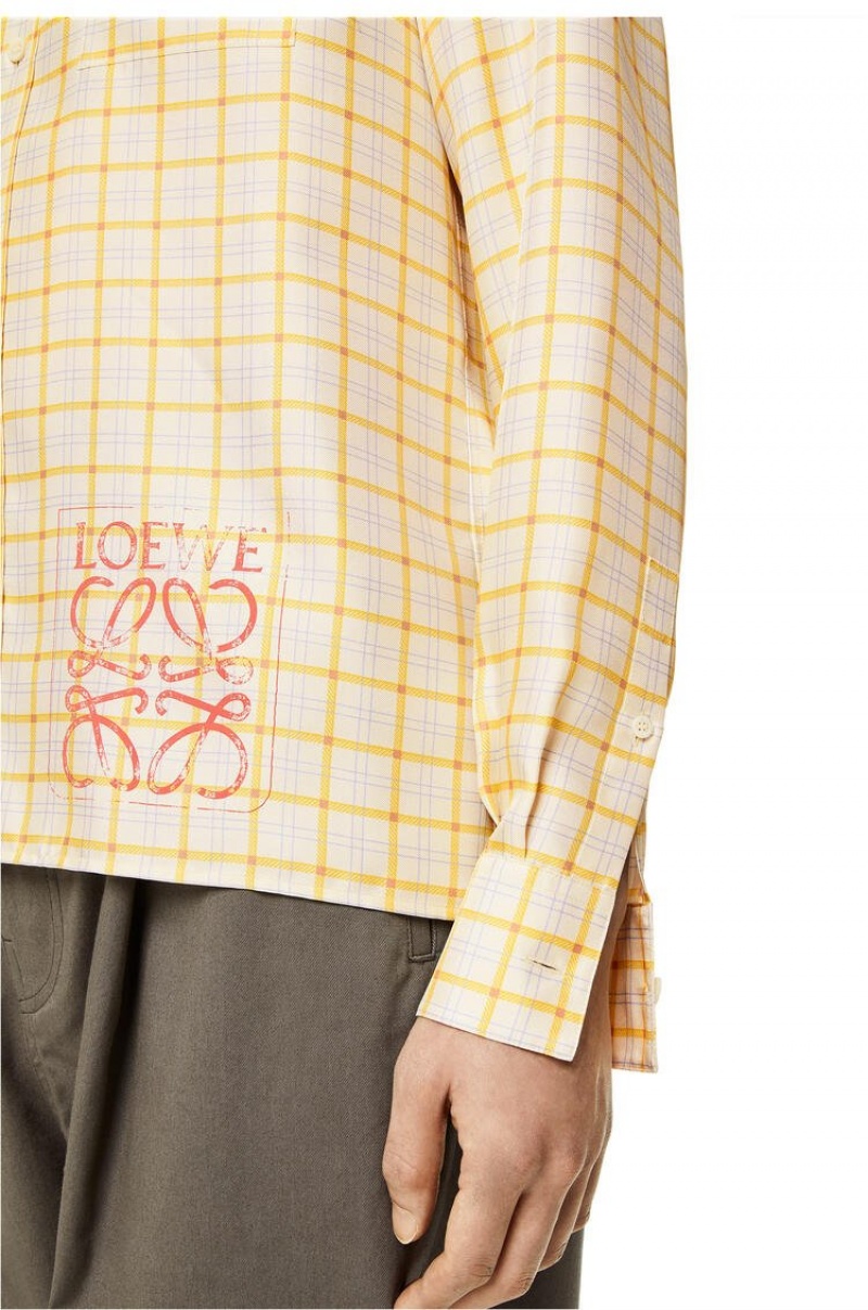 Camisas Loewe Anagram stamp check shirt in silk and cotton Hombre Amarillo | 714IBNQOG