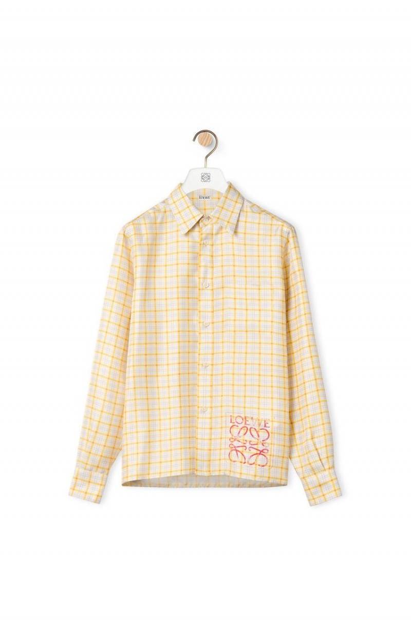 Camisas Loewe Anagram stamp check shirt in silk and cotton Hombre Amarillo | 714IBNQOG