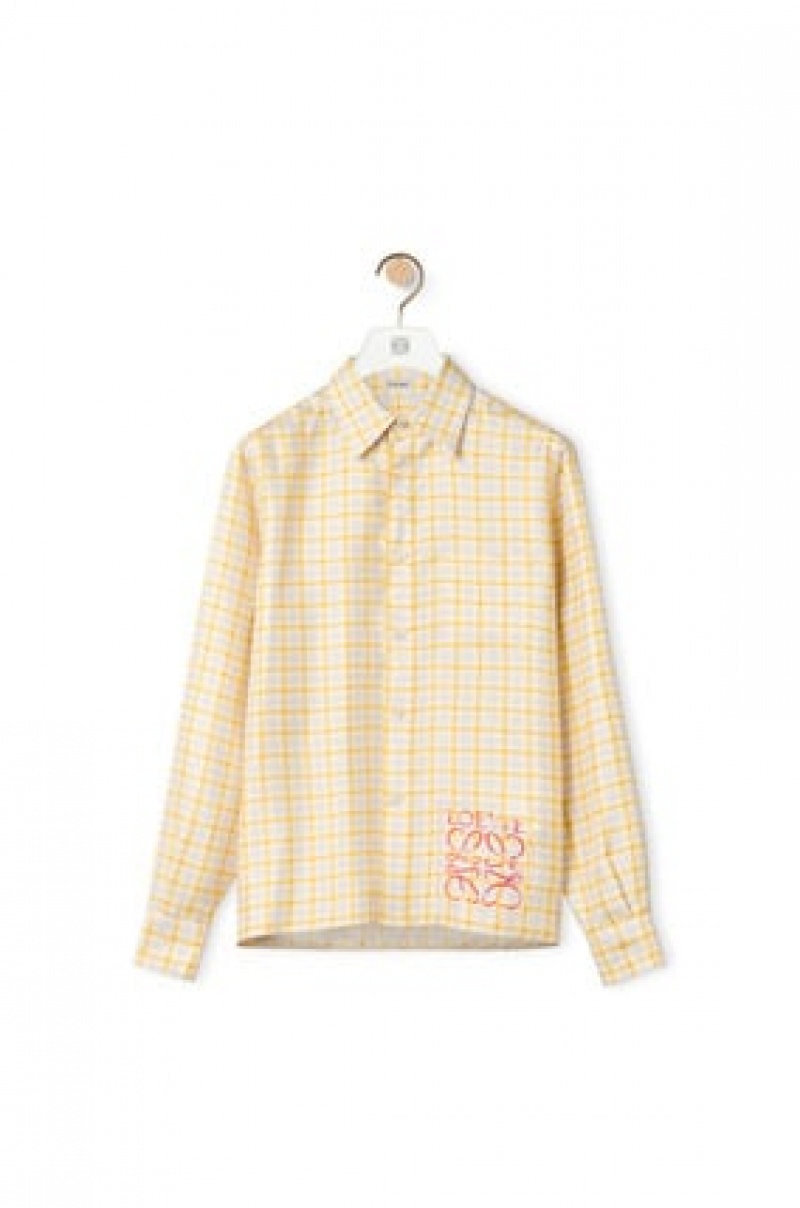 Camisas Loewe Anagram stamp check shirt in silk and cotton Hombre Amarillo | 714IBNQOG