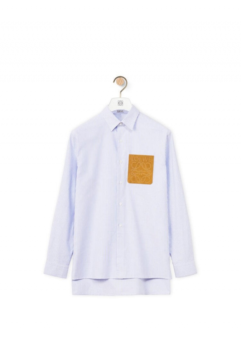 Camisas Loewe Anagram stripe shirt in cotton Hombre Blancas Azules | 812SZFPXN