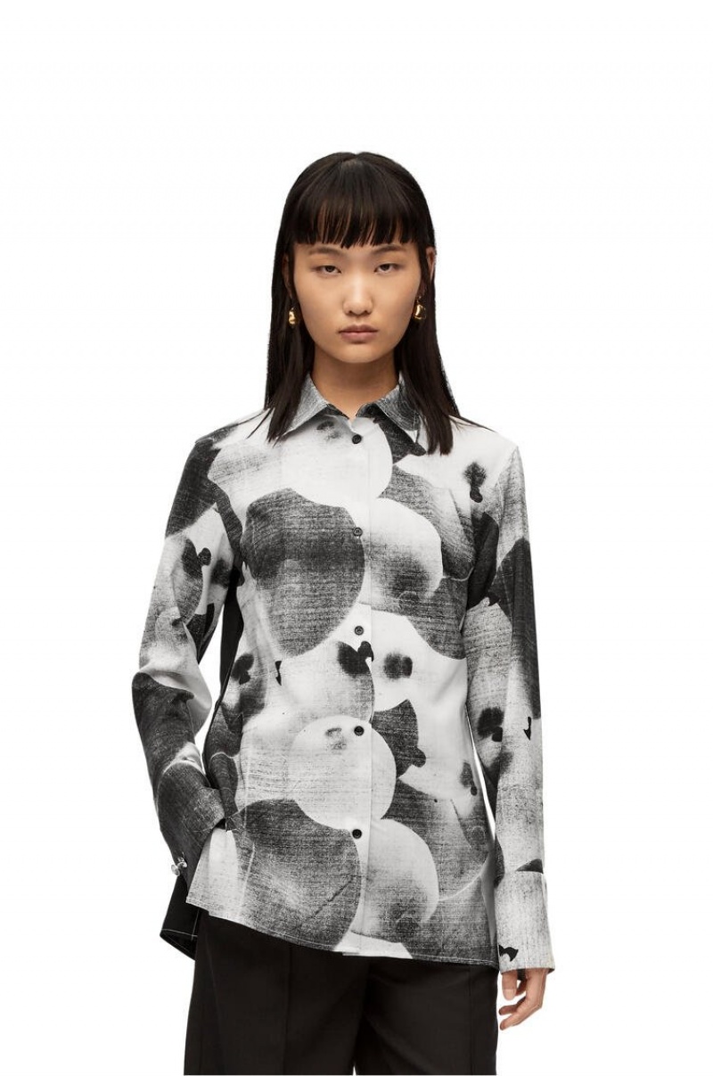 Camisas Loewe Balloon print shirt in wool Mujer Negras Blancas | 650SIOQFH