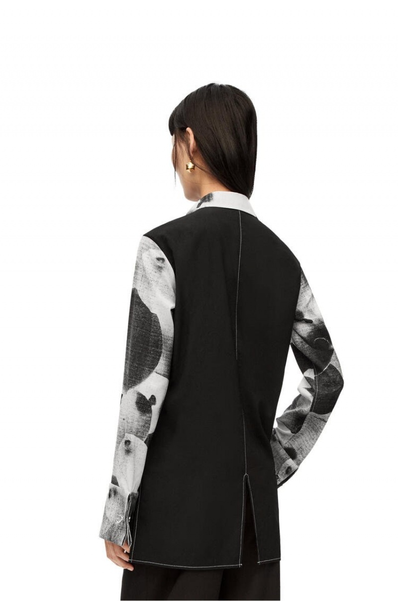 Camisas Loewe Balloon print shirt in wool Mujer Negras Blancas | 650SIOQFH