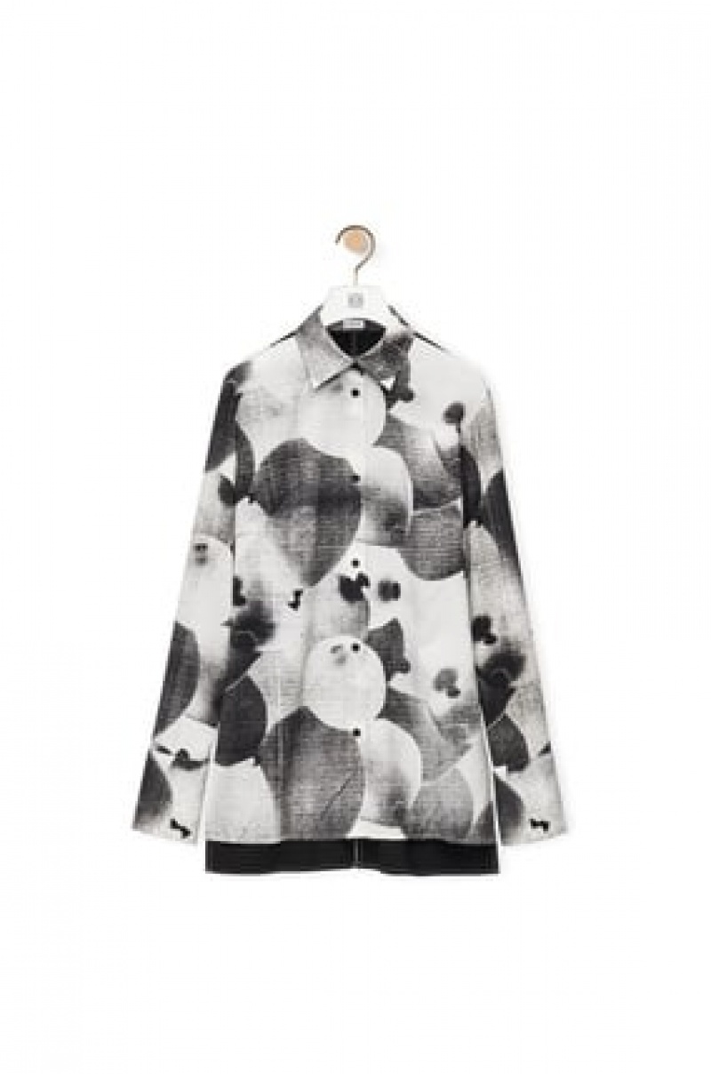 Camisas Loewe Balloon print shirt in wool Mujer Negras Blancas | 650SIOQFH