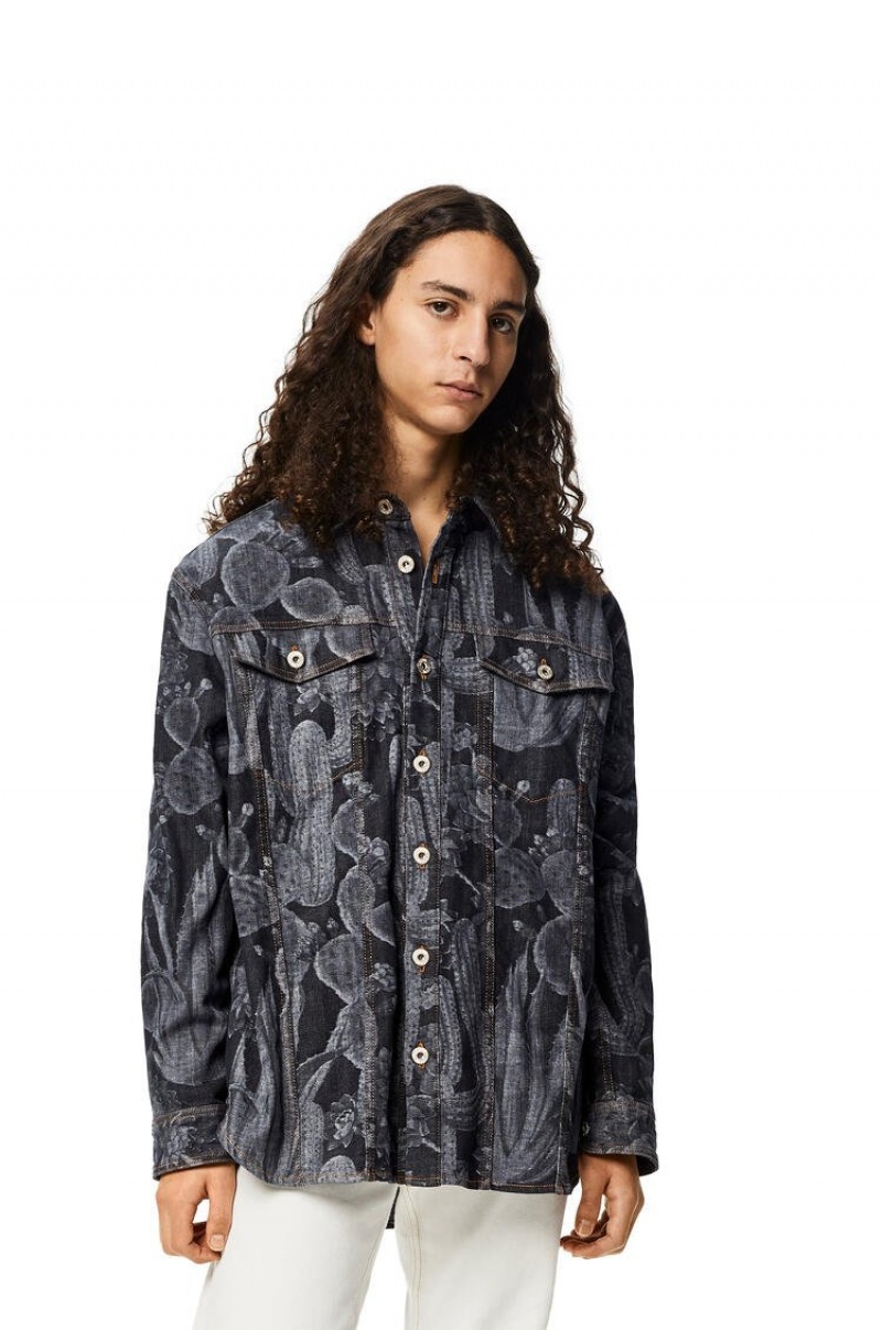 Camisas Loewe Cactus print overshirt in cotton Hombre Negras | 549NULEBA