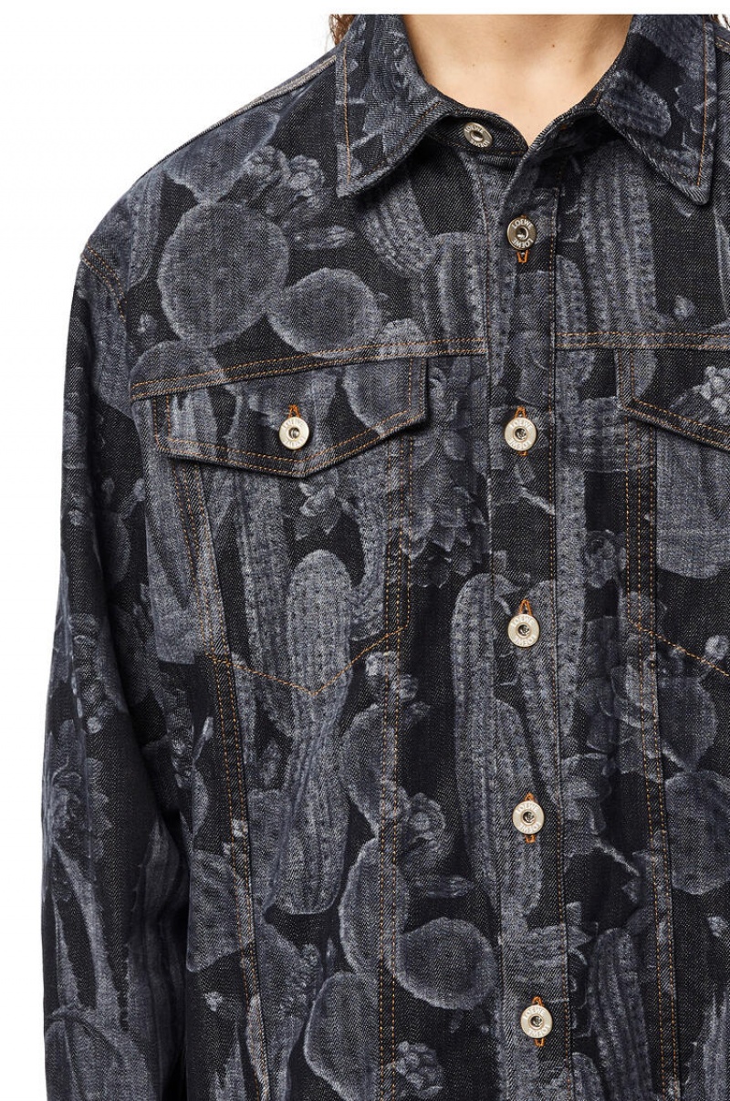 Camisas Loewe Cactus print overshirt in cotton Hombre Negras | 549NULEBA